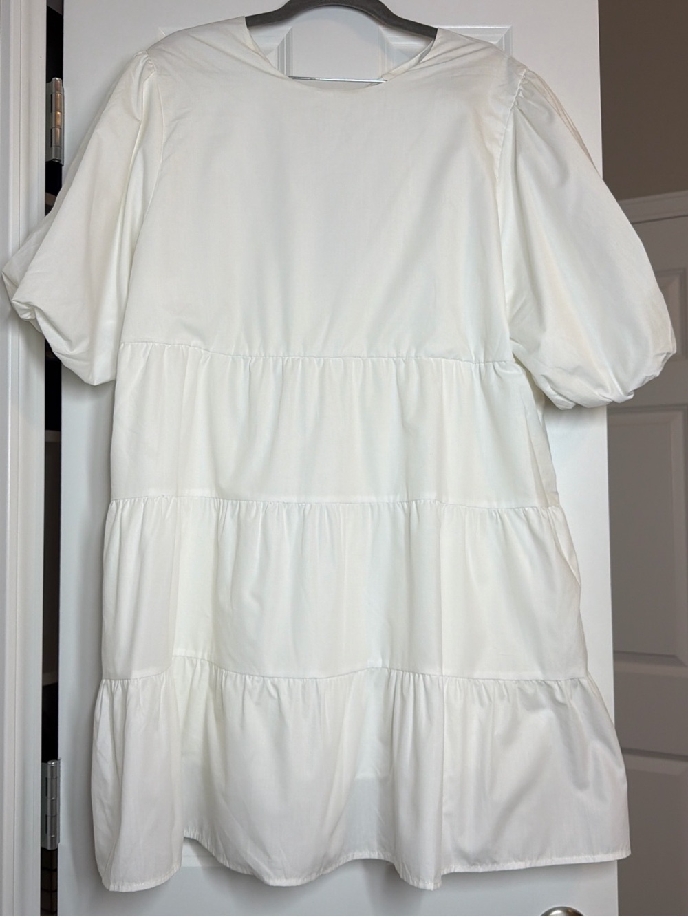 Short White Tiered Mini Dress with Puff Sleeves